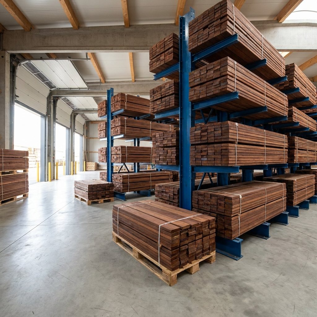 Holzpakete auf Paletten und in Schwerlastregalen für Hartholz Lieferung & Versand