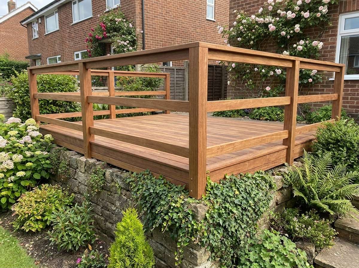Ipe Balkongeländer als elegante Umrandung auf einer erhöhten Holzterrasse