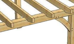 Abgeschrägte Balken aus echtem Hartholz für die stilvolle Dachkonstruktion einer Pergola